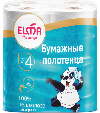 Бумажные полотенца Elma 4 шт., 100% Целлюлоза, 2 слоя, 12 м (401)