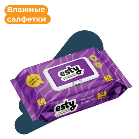 Влажные салфетки Esty, 72 шт
