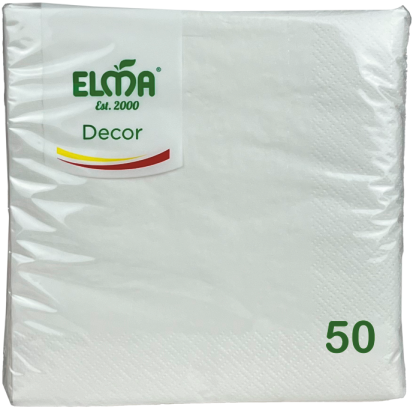 Бумажные салфетки Elma (белый) 33×33 Classic 50 шт., 100% Целлюлоза, 2 слоя, 33×33 см (260)