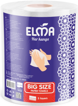 Бумажное полотенце Elma Big Size 1 шт., 100% Целлюлоза, 3 слоя, 30 м (408)