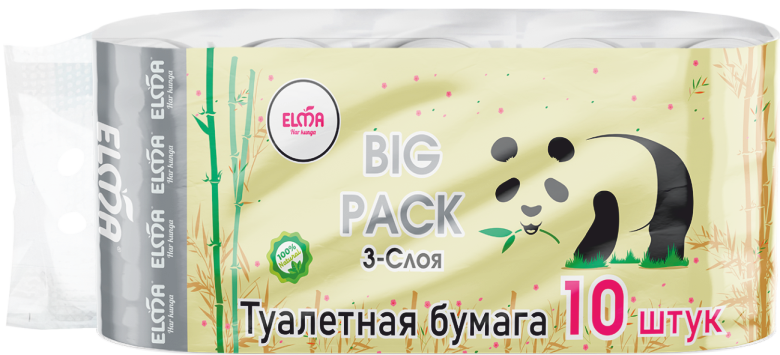 Туалетная бумага Elma Panda Big Pack 10 шт., Переработанная бумага, 3 слоя, 17.5 м (101)