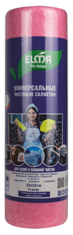 Универсальные чистящие салфетки Elma 14 листов в рулоне, 23×22 см (611)