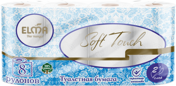 Туалетная бумага Elma Retro Soft Touch 8 шт., 100% Целлюлоза, 2 слоя, 23 м (105)