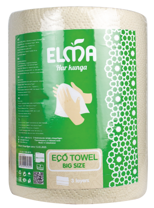 Бумажное полотенце Elma Eco Big Size 1 шт., Целлюлоза и вторичное волокно, 3 слоя, 34 м (407)