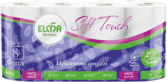 Туалетная бумага Elma Soft Touch 8 шт., 100% Целлюлоза, 2 слоя, 23 м (112)