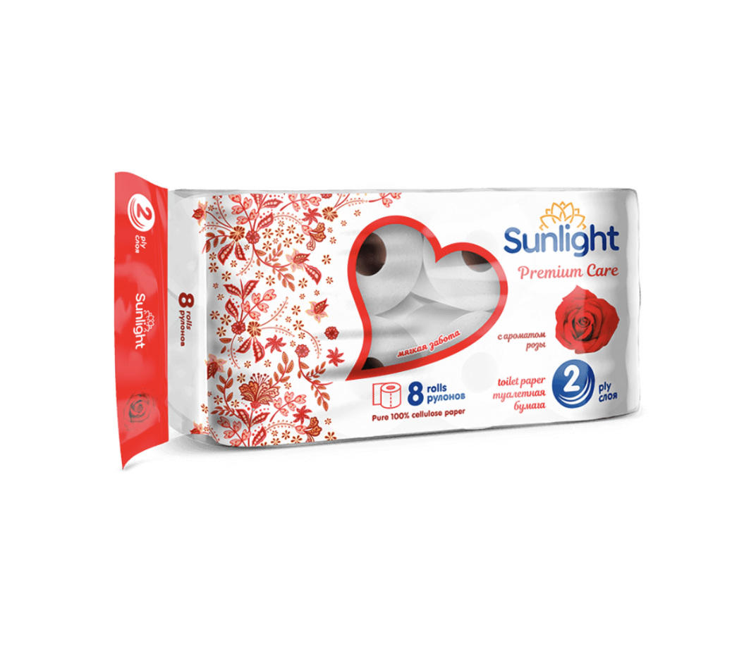 Туалетная бумага Sunlight, 2 слоя, 8 рулонов, персик