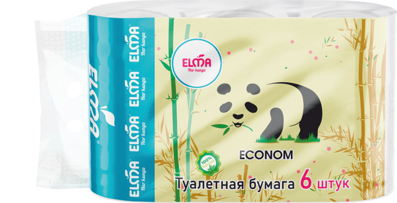 Туалетная бумага Elma Panda Asian Pack Econom 6 шт., Переработанная бумага, 2 слоя, 25 м (100)