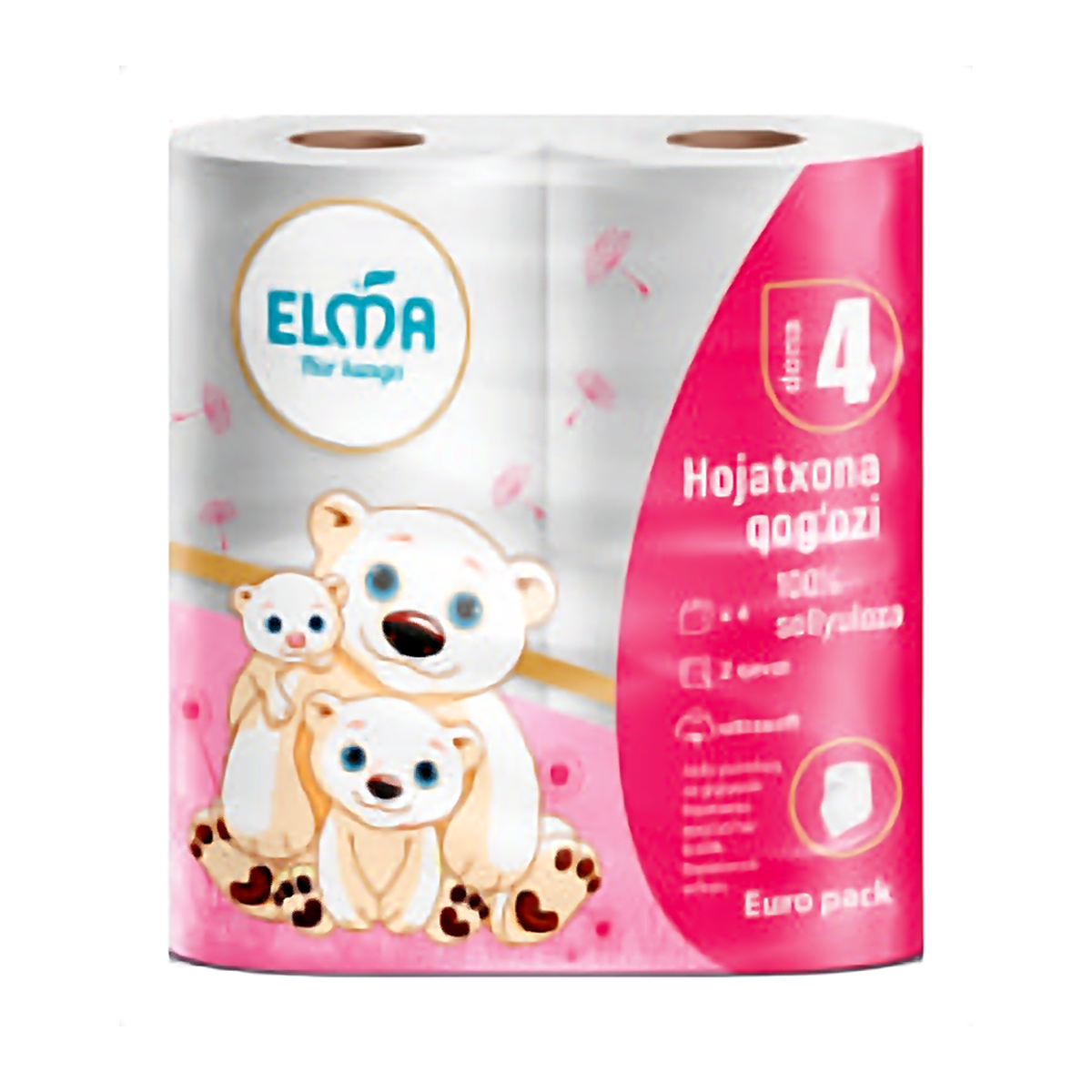 Туалетная бумага Elma Euro Pack 4 шт., 100% Целлюлоза, 2 слоя, 16 м (108)