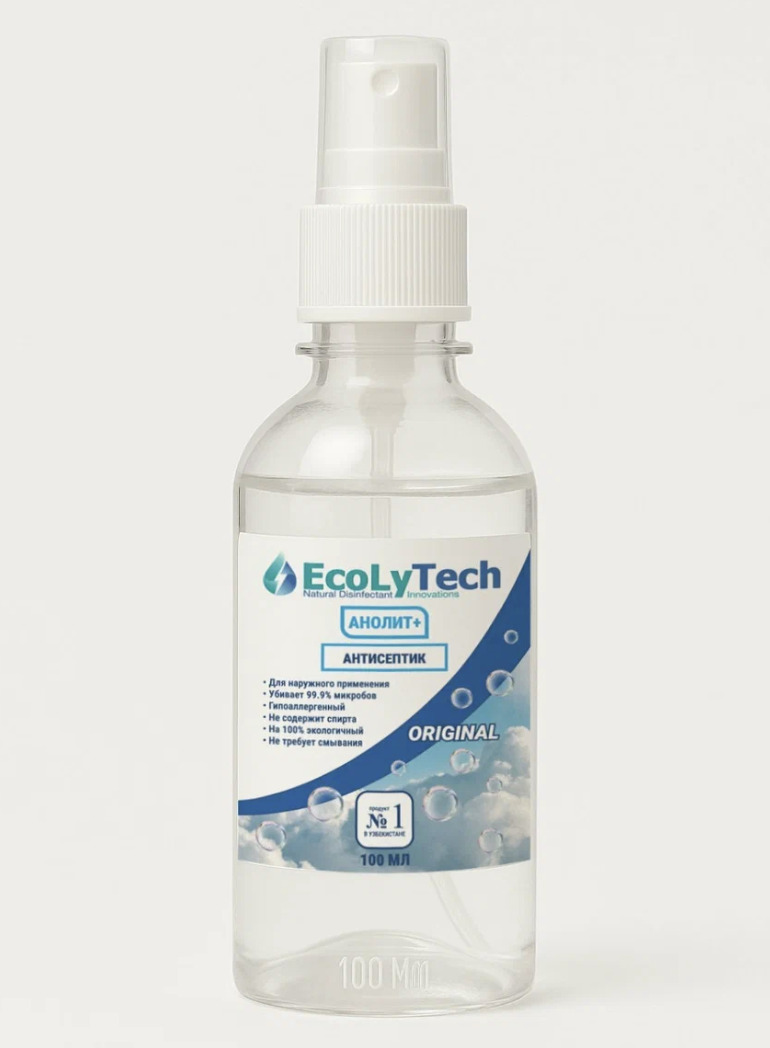 Антисептик для рук Ecolytech Анолит+, спрей, легкий запах озона, 100 мл